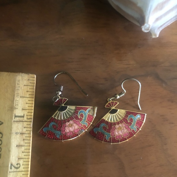 Vintage Cloisonné Fan Earrings - Picture 4 of 5